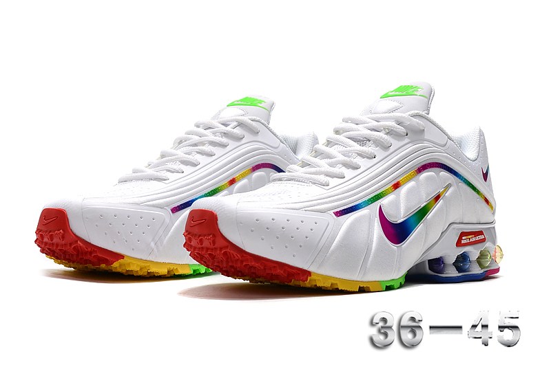 New Women Nike Shox R4 White Rainbow
